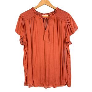 Maison d'Amelie Blouse Women’s 2X Orange Cap Sleeve Ruffle Shoulder Polyester
